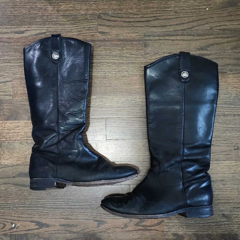 Frye Melissa Button Boot Black Leather Knee High Boots